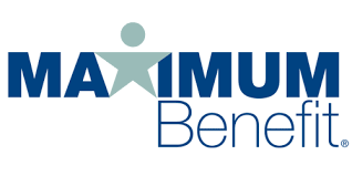 A blue and white logo for maximum benefit