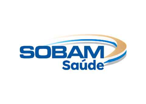 Logo da Sobam Saúde em azul e dourado sobre fundo branco.