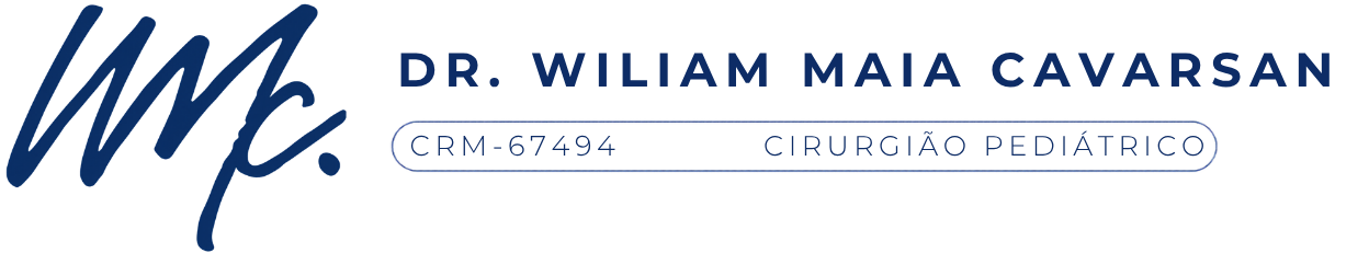 Logotipo do Dr. William Maia Cavarsan em letras azuis e pretas sobre fundo branco.