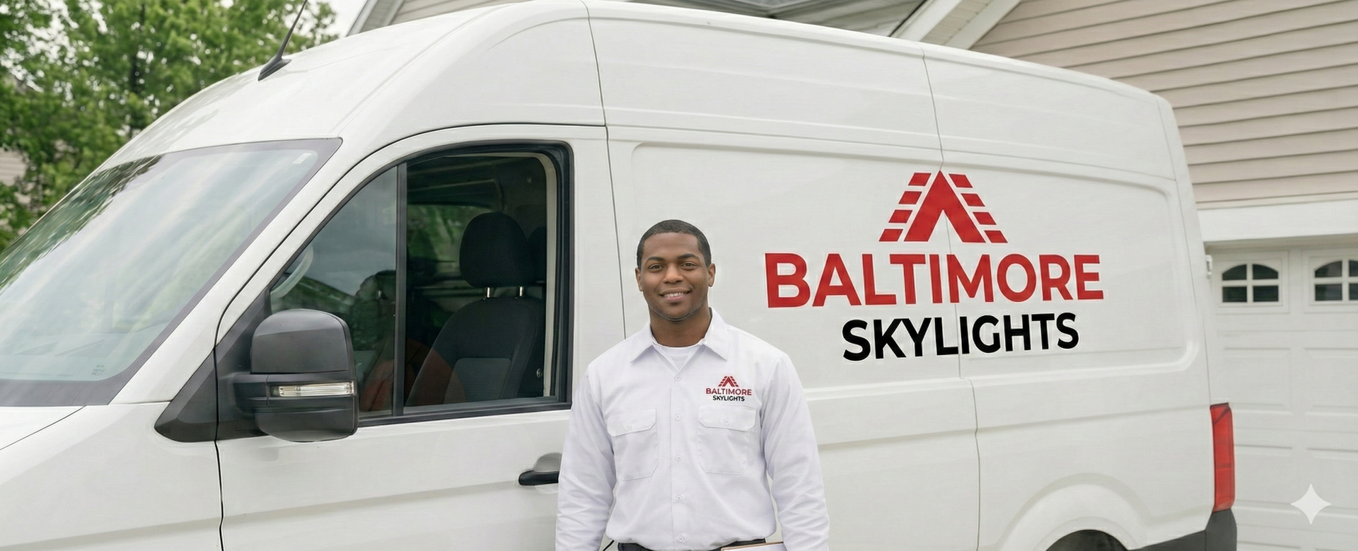 Man stands in front of a white van with the