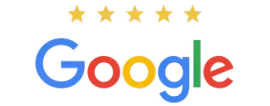 Google logo with five gold stars above it.