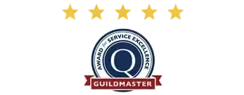 Five gold stars above a Guildmaster "Award for Service Excellence" logo.