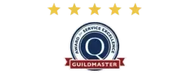 Five gold stars above a Guildmaster "Award for Service Excellence" logo.