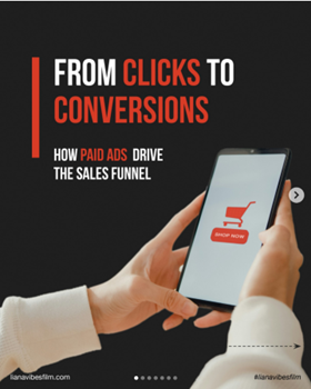 Hands holding a phone showing a shopping cart icon with the text 