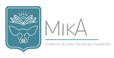 Un logotipo azul con un perro y un libro.