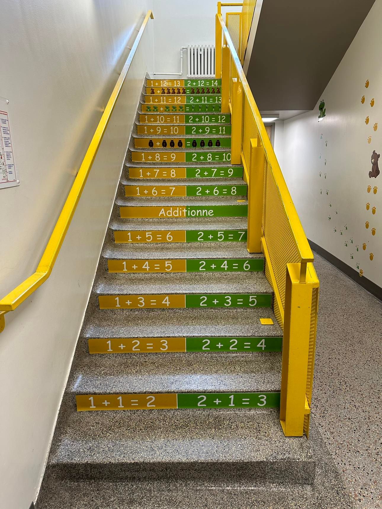 Un escalier avec des chiffres peints dessus