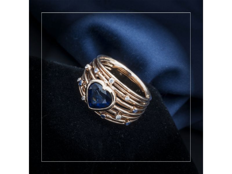 Anello con cuore blu - gioielleria artigianale a Roma