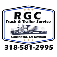 A truck and trailer service logo with a semi truck and trailer.