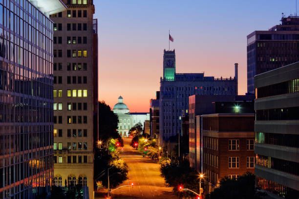 High Angle View of Jackson Cityscape at Night — Pearl, MS — Hall’s Towing Service
