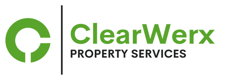Logo for ClearWerx Property Services, featuring a green 