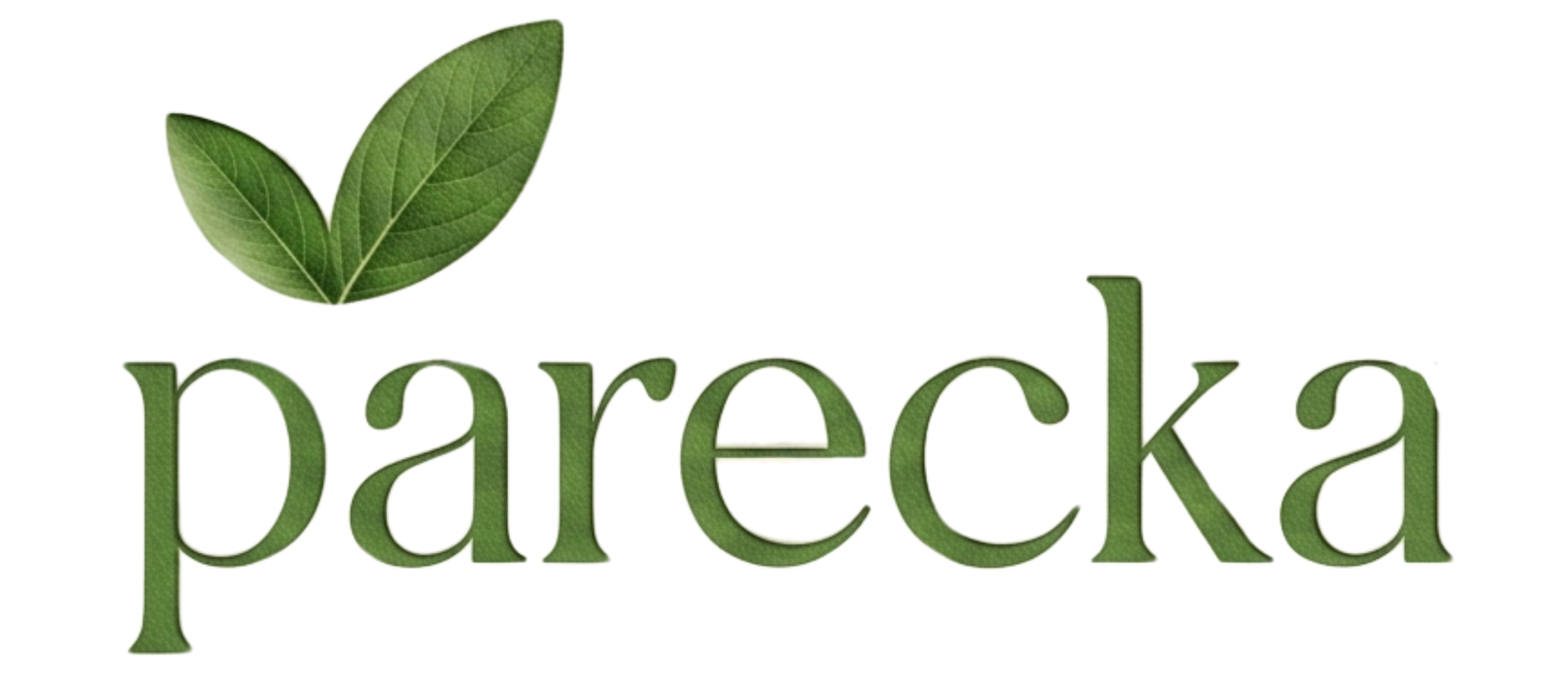 Green “parecka” wordmark with two leaves above the “p”