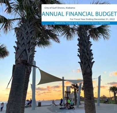 Cover of the annual budget for Gulf Shores, Alabama.