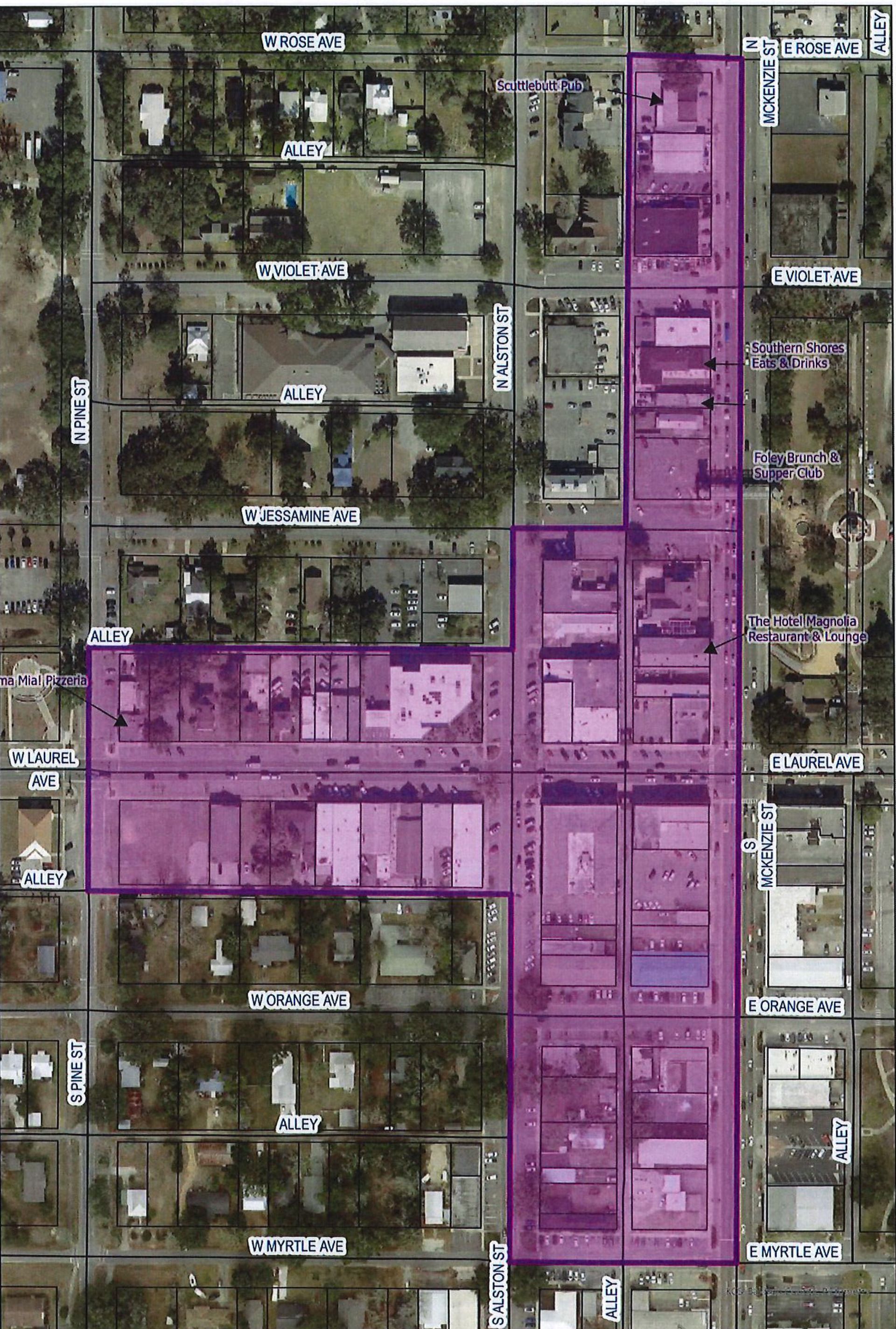 Downtown Foley Entertainment District Map