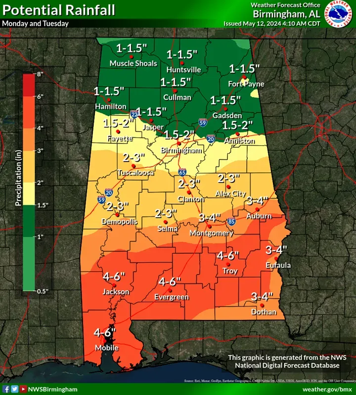 Rain forecast for Alabama