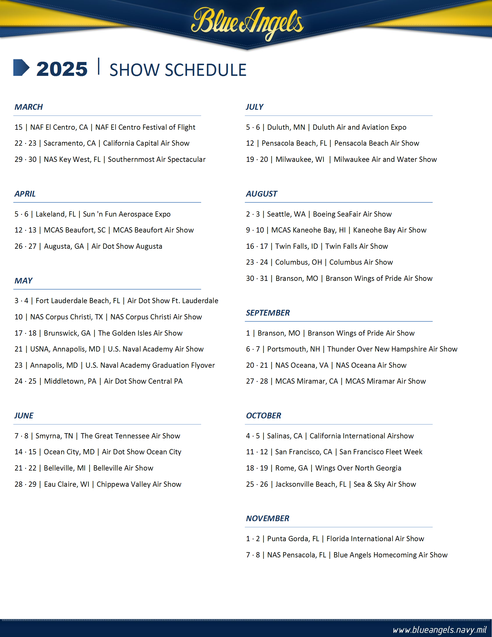Blue Angels 2025 Air Show Schedule