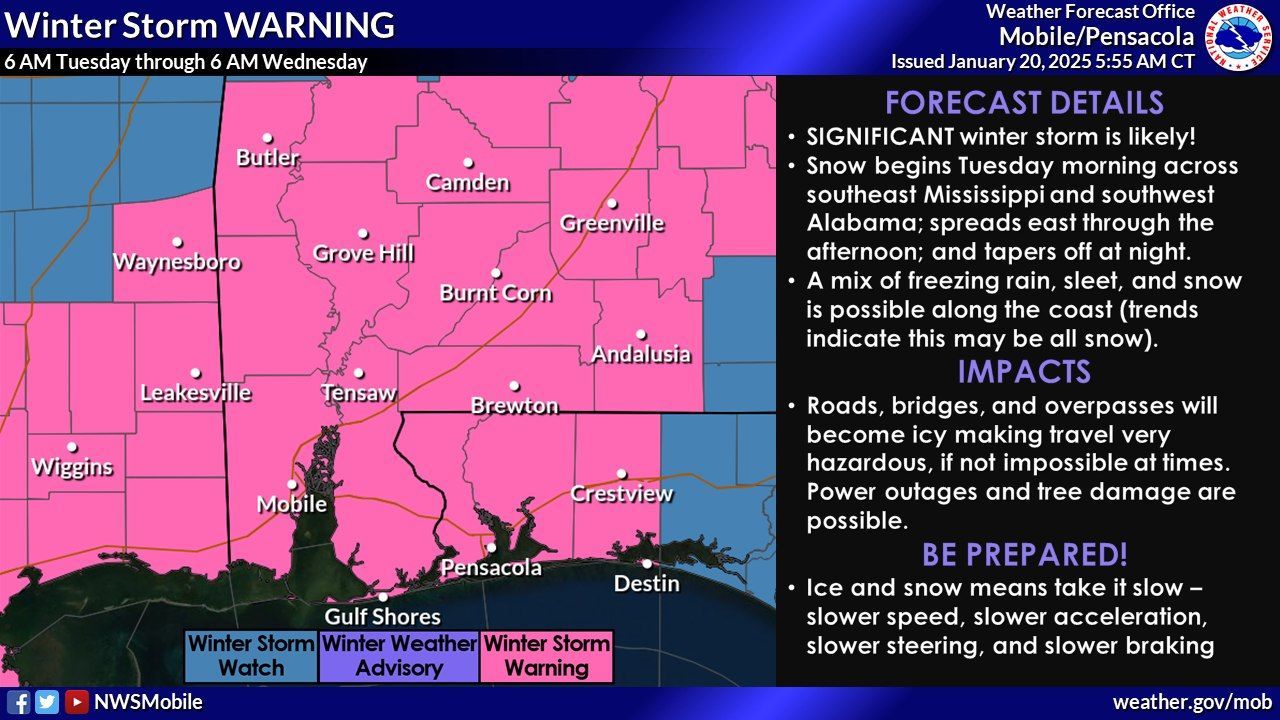 Winter Storm Warning Issued for Coastal Alabama