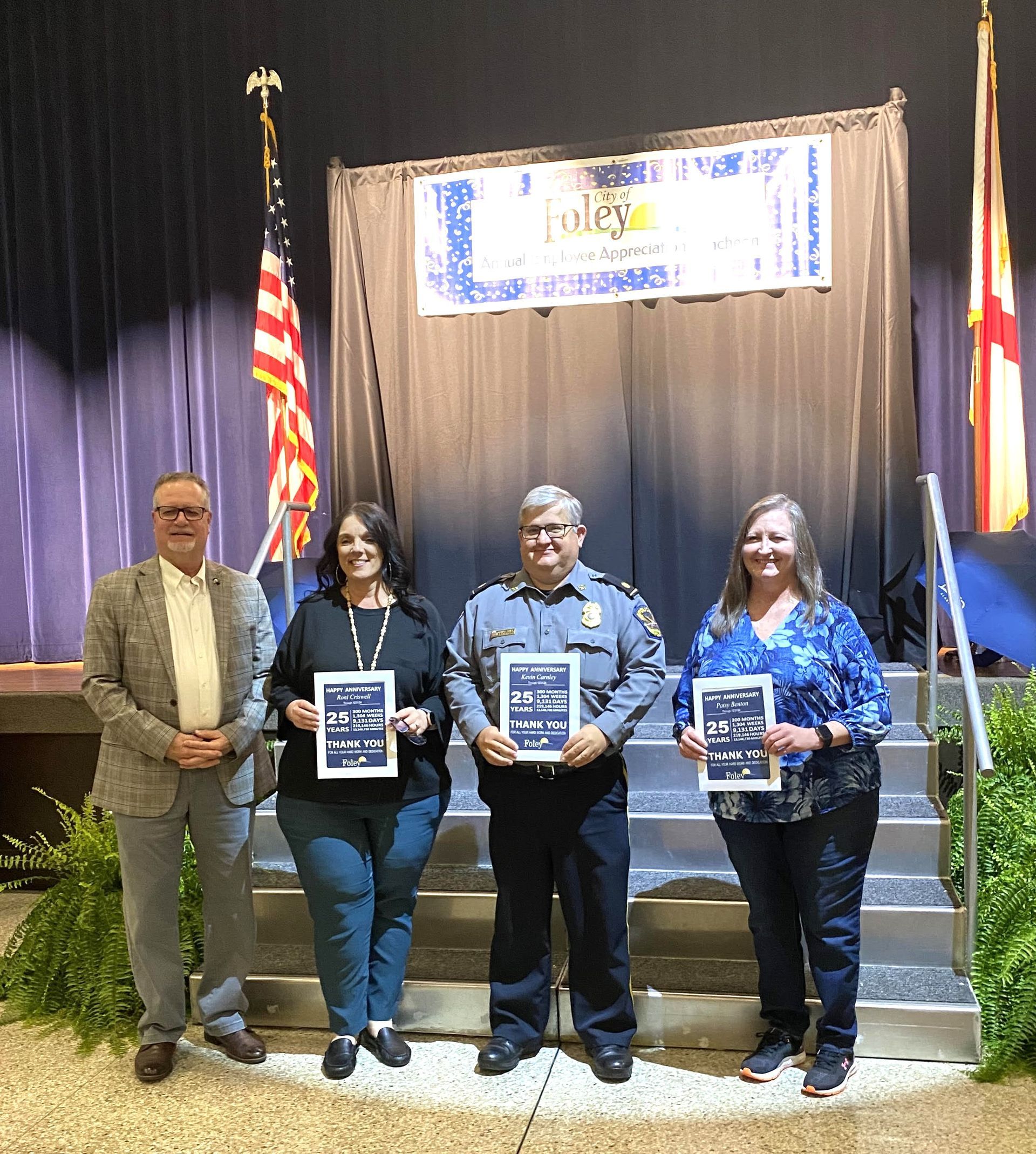 Employees recognized for 25 years of service included Patsy Benton, Kevin Carnley and Roni Criswell.