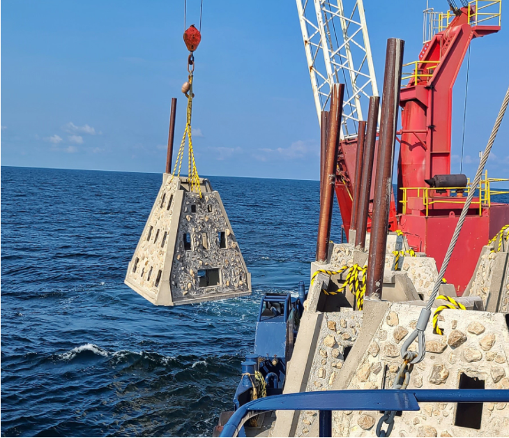 A 25-foot-tall super pyramid is being deployed in new offshore zones off Alabama. Photo by Stewart Walter