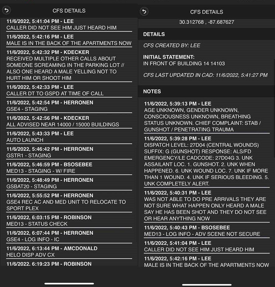 Leaked 911 transcript on a reported shooting in Gulf Shores.