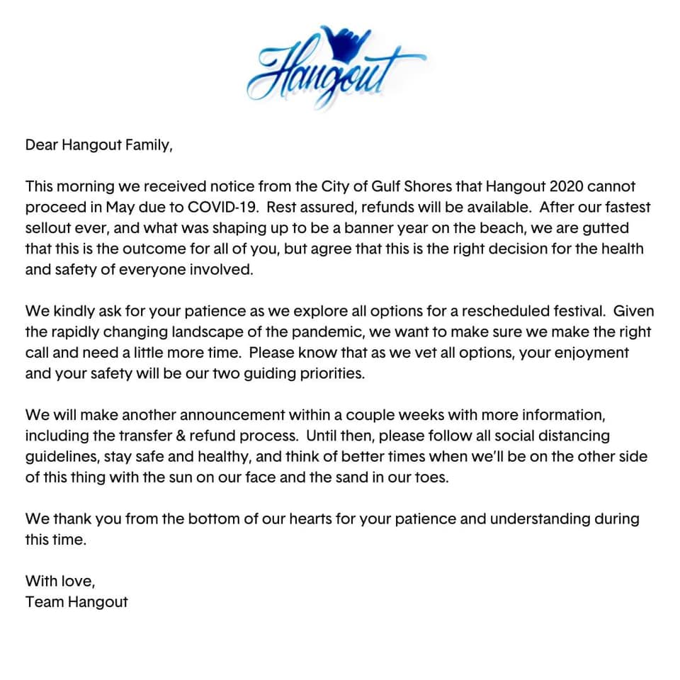 City  of Gulf Shores cancels Hangout Fest 2020