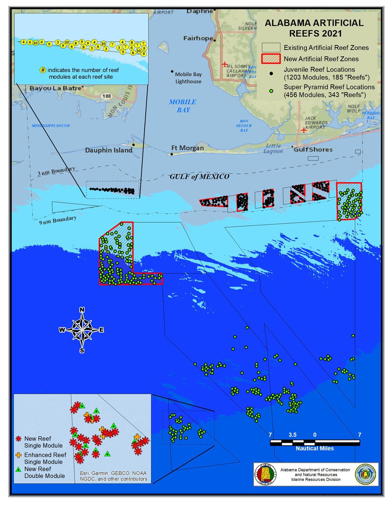 Alabama Artificial Reef Map 2021