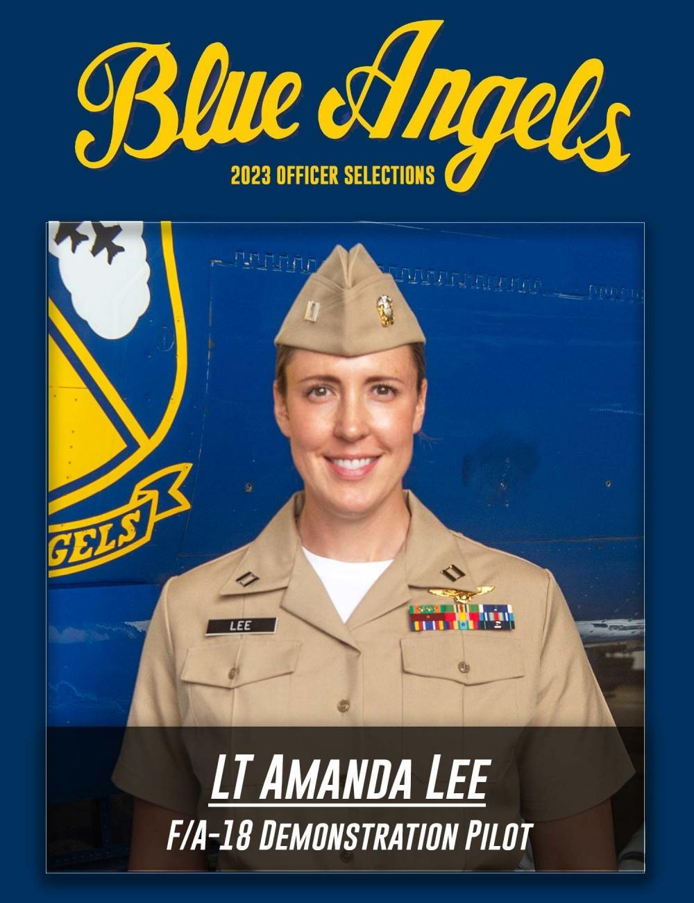 Lt. Amanda Lee will be the first female pilot to fly F-18s with the Blue Angels.