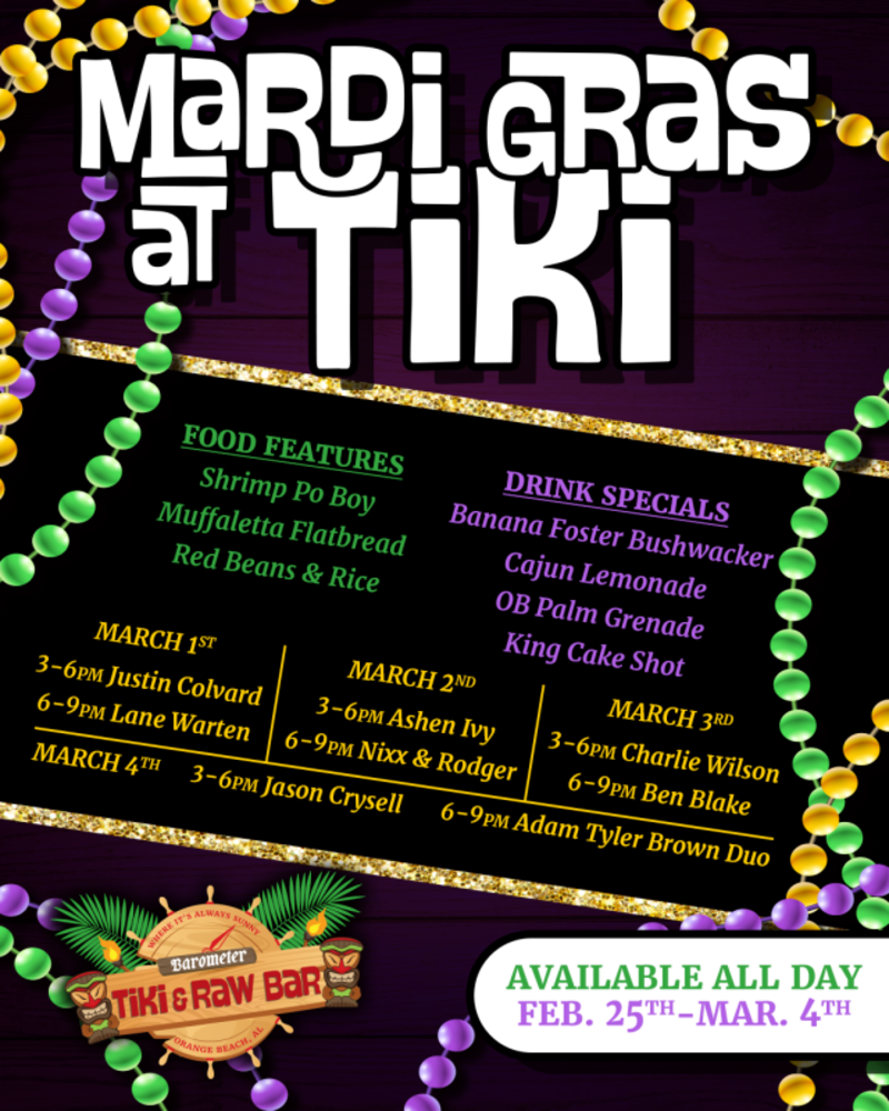 Mardi Gras at the Tiki and Raw Bar in Orange Beach