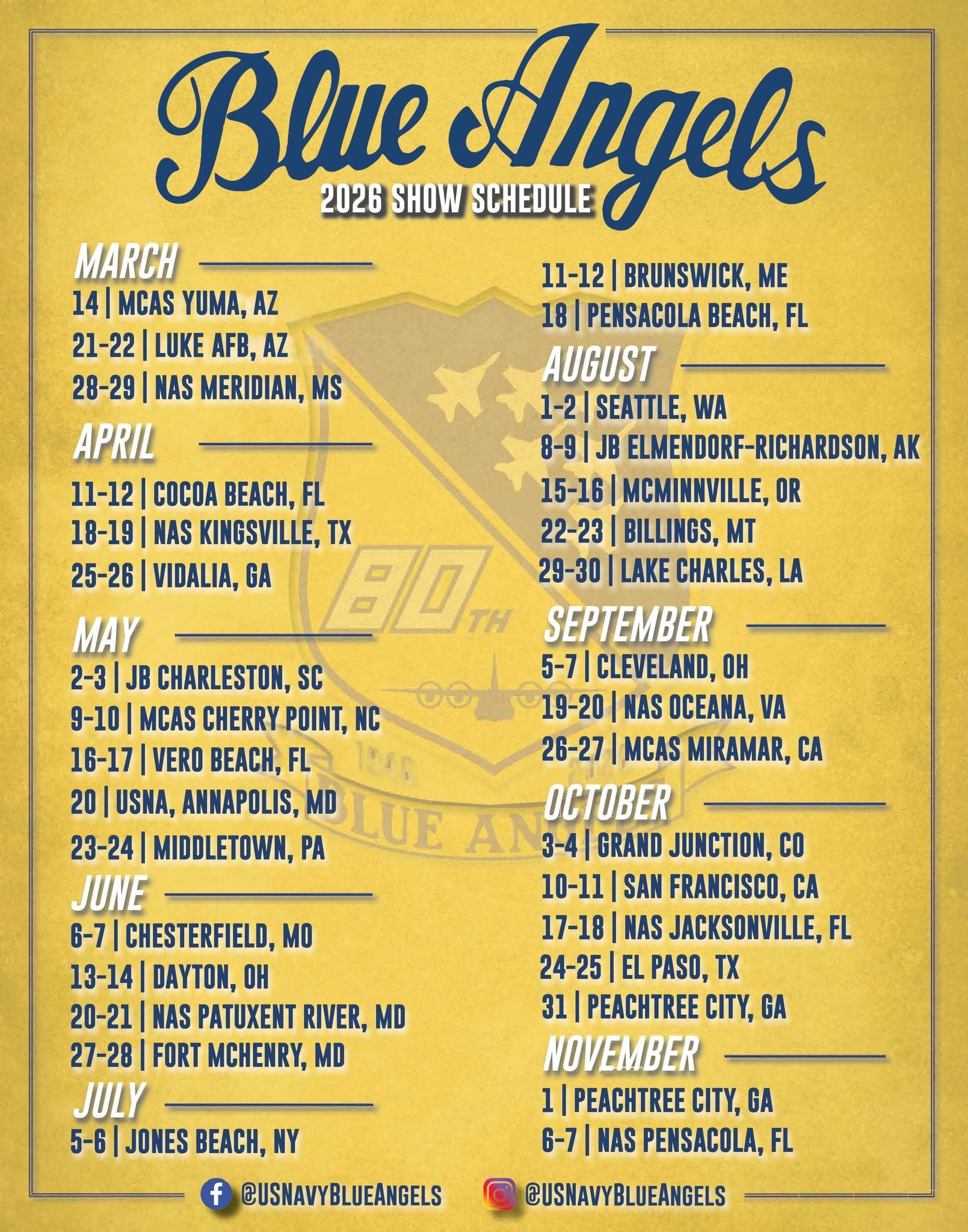 2026 Blue Angels Air Show Schedule