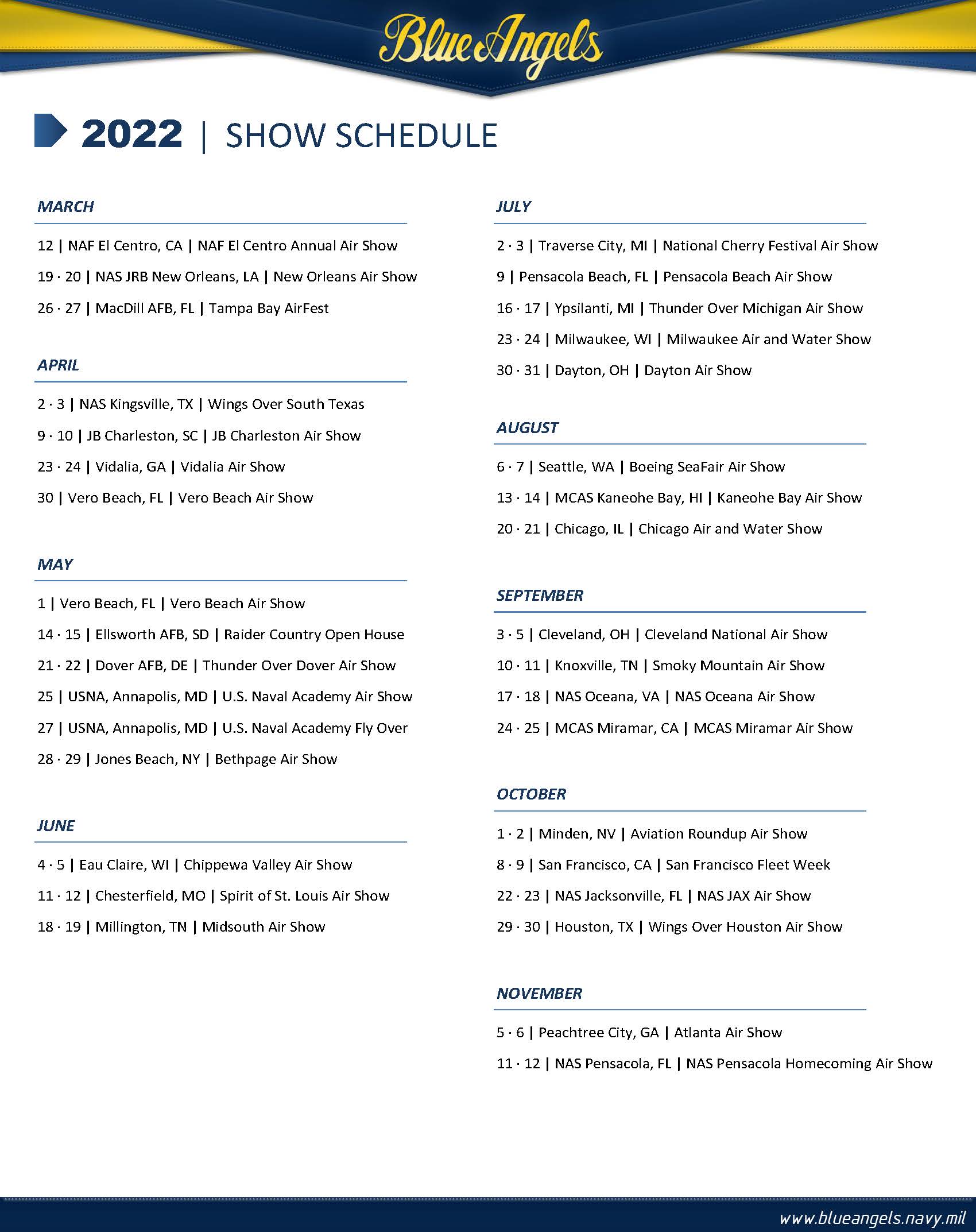 Blue Angels Air Show & Practice Schedule