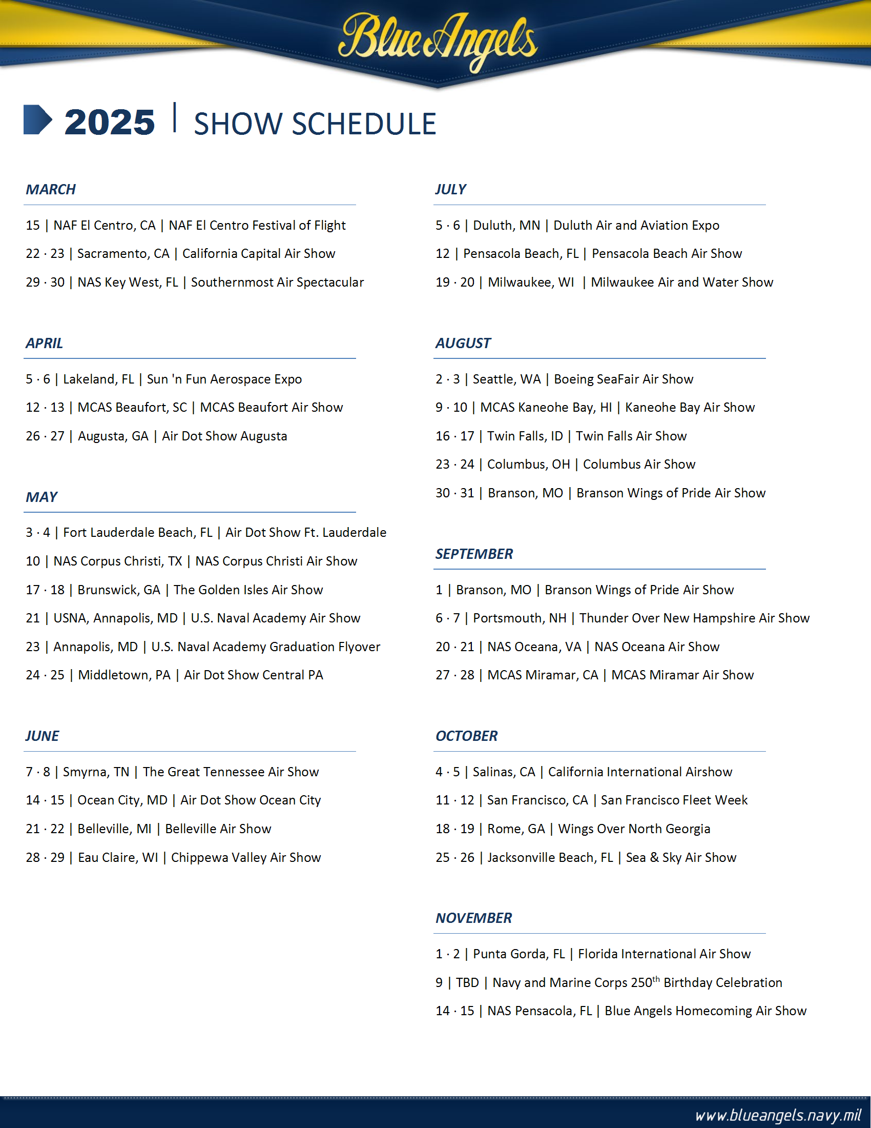Blue Angels 2025 Air Show Schedule