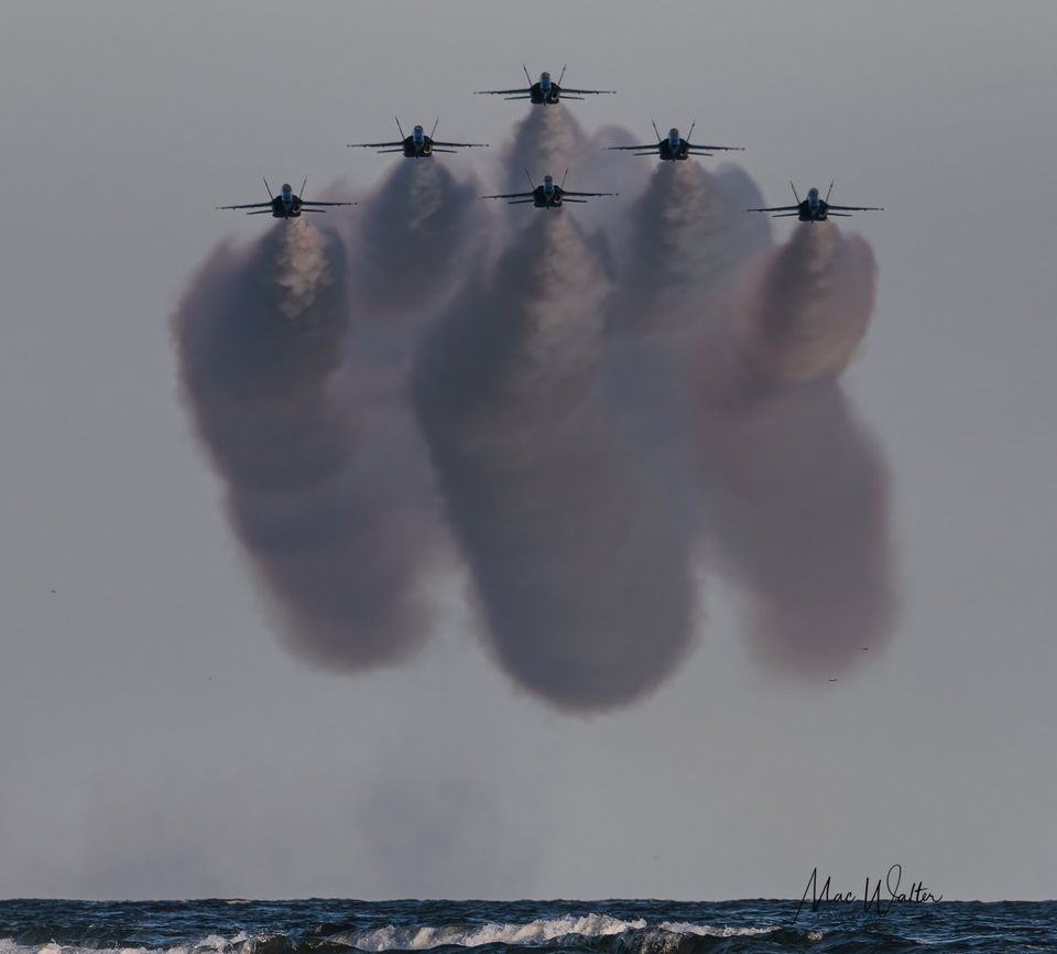 Blue Angels smoking the beaches over Fort Morgan