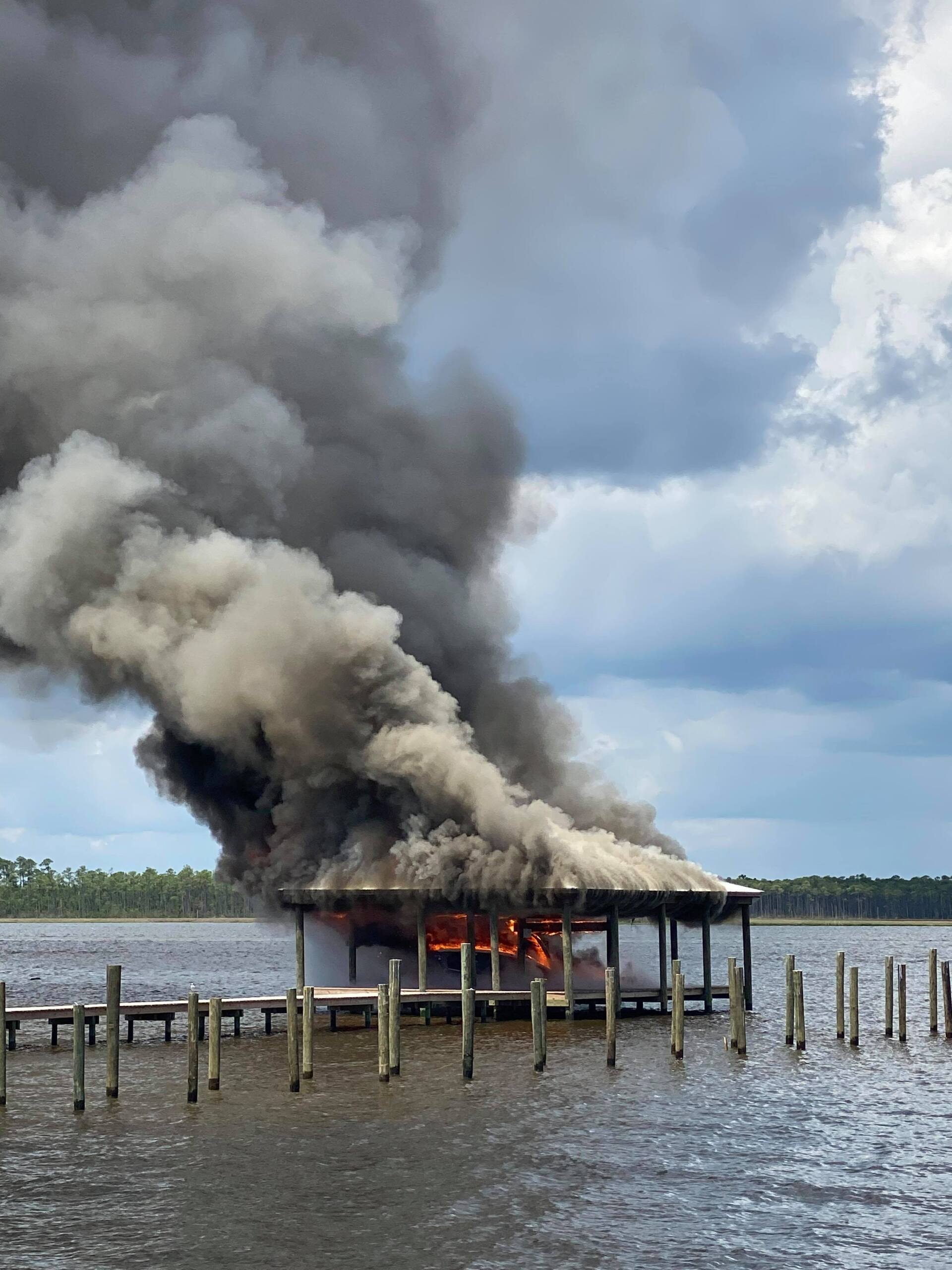 Boat Fire on Wolf Bay in Orange Beach