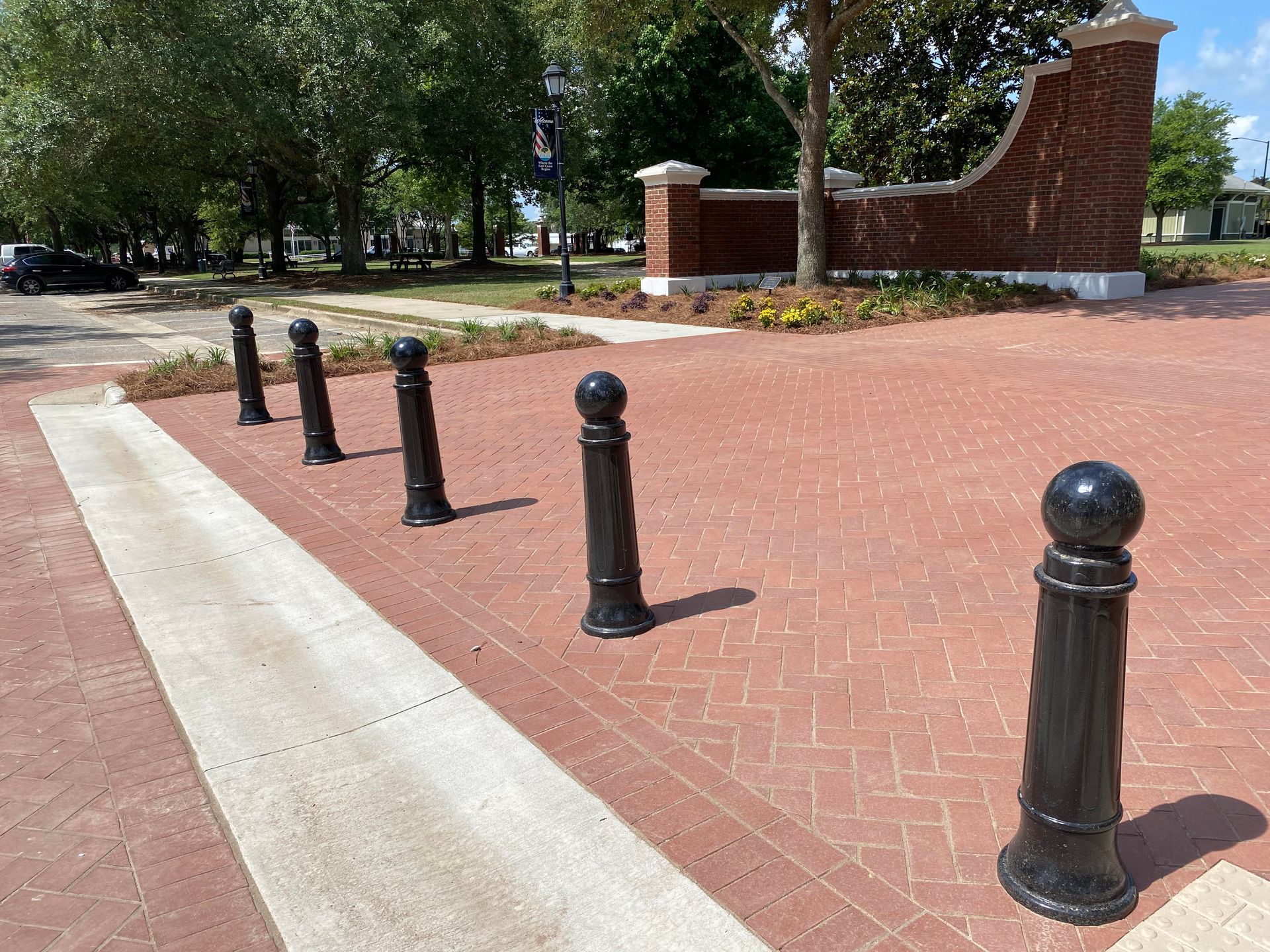 Bollards blocking traffic from entering the new gate at Heritage Park are similar to barriers planned for other areas of downtown Foley.