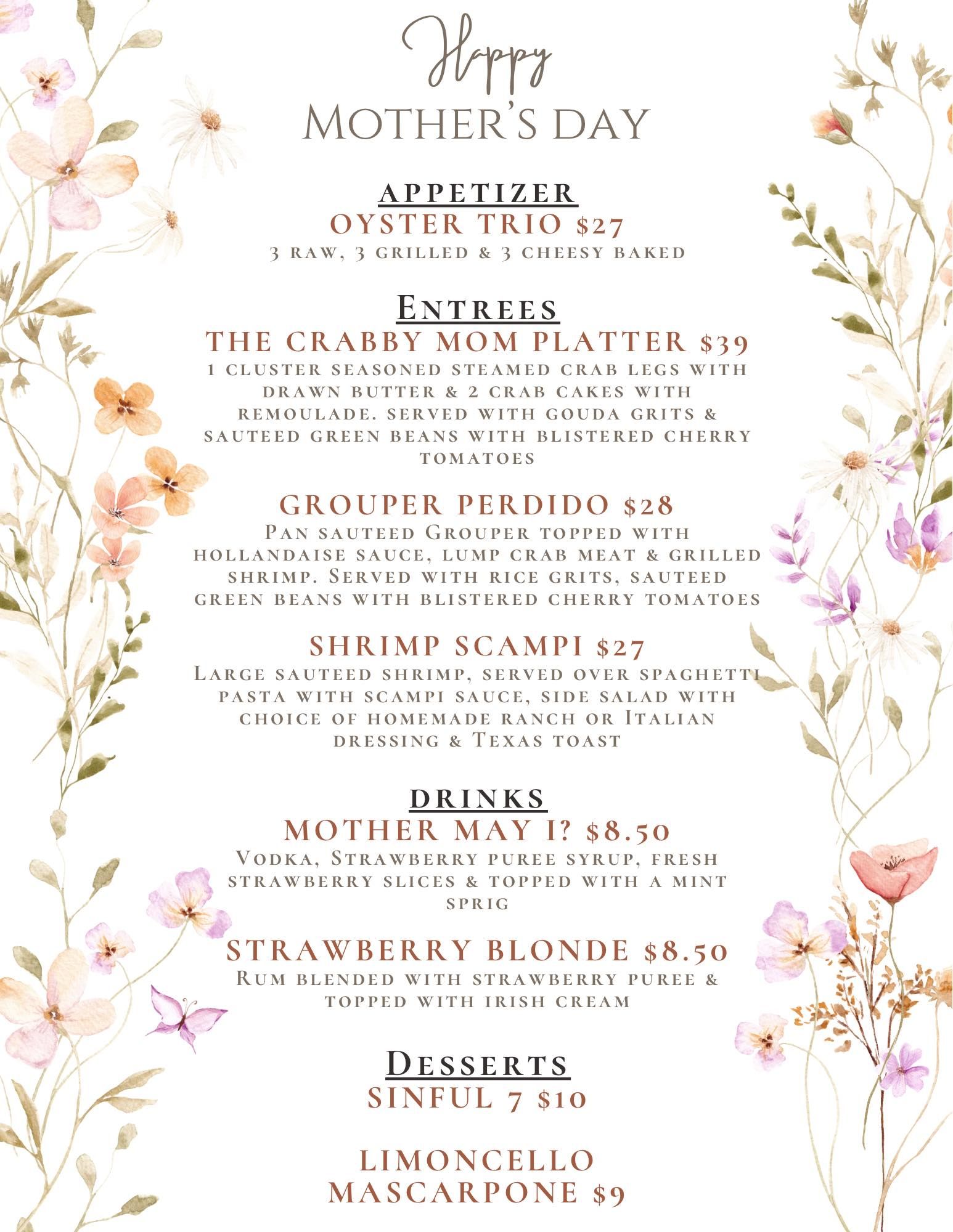 Bubba's Seafood House Mother's Day Specials