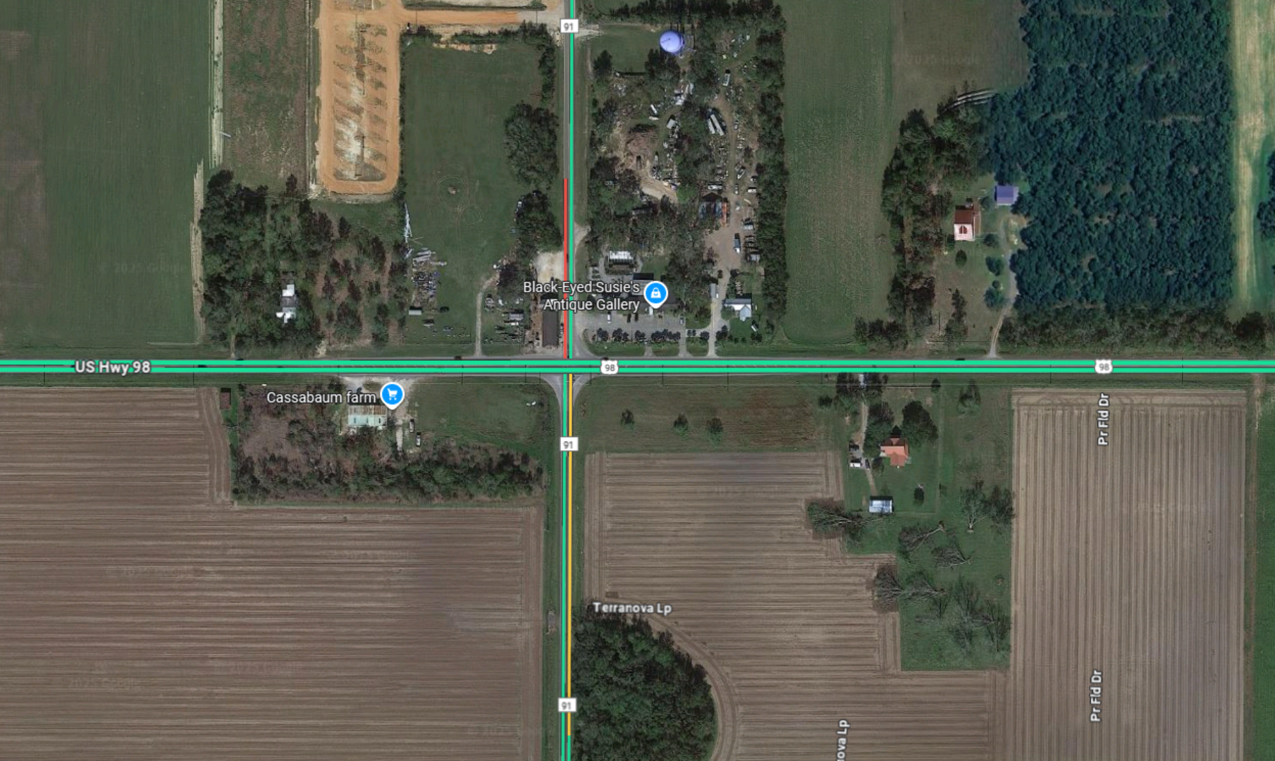 County Road 91 and Hwy 98 in Lillian, Alabama