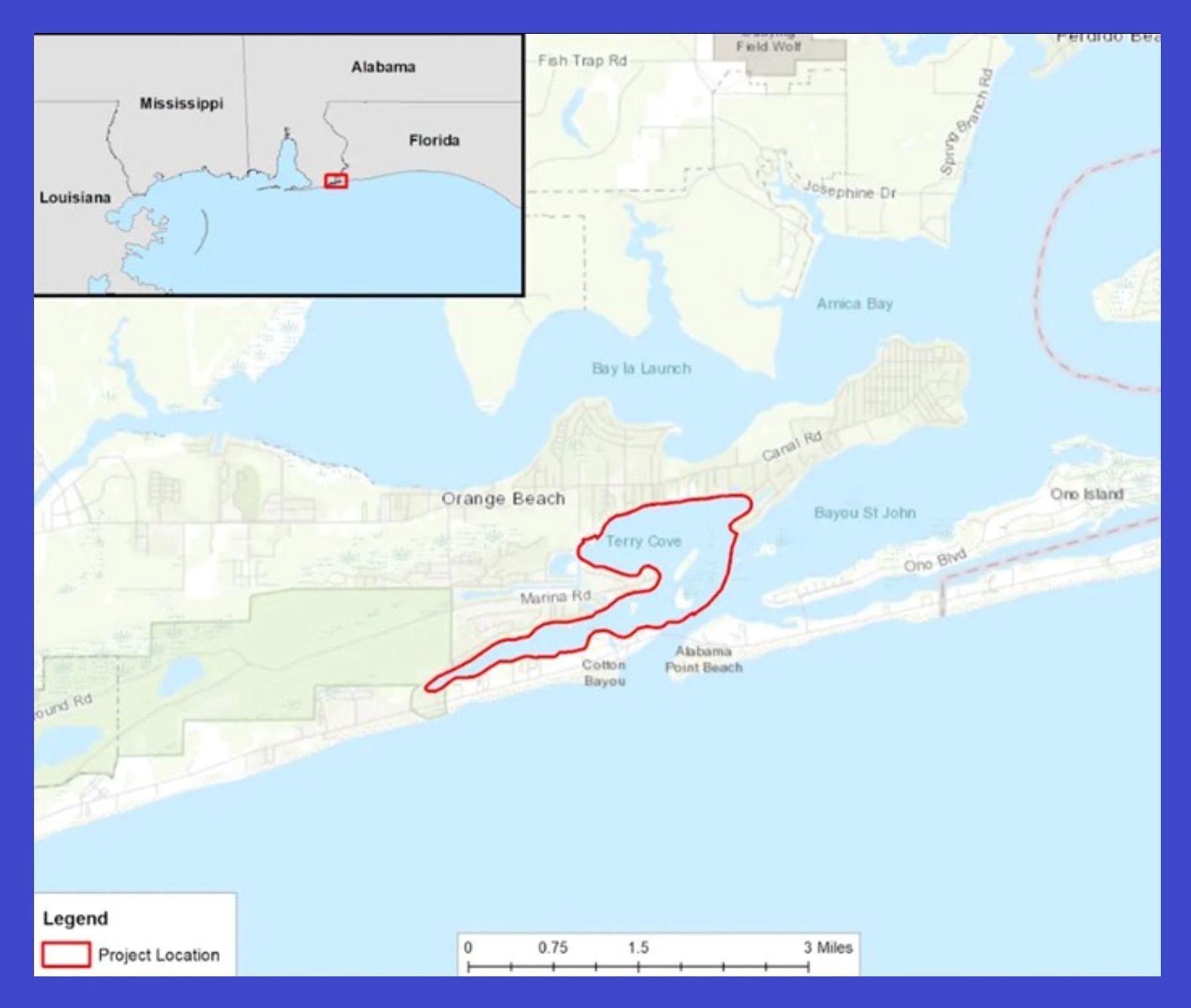 Map of the study area in Cotton Bayou and Terry Cove