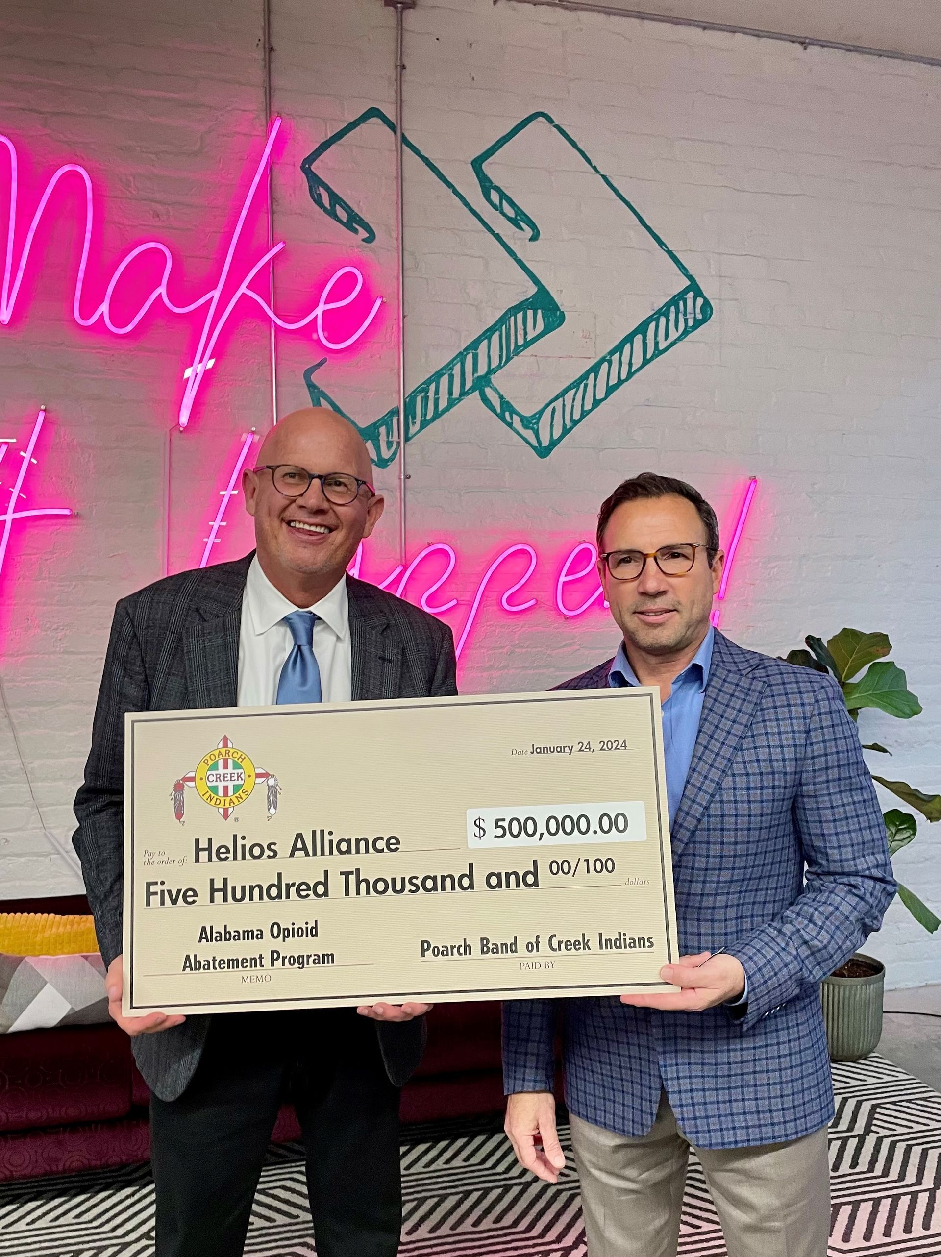  “Dr. Steve Lloyd and PBCI Vice Chair Robbie McGhee” – L to R: Dr. Steve Lloyd and PBCI Vice Chair Robbie McGhee with check presented to Helios Alliance.