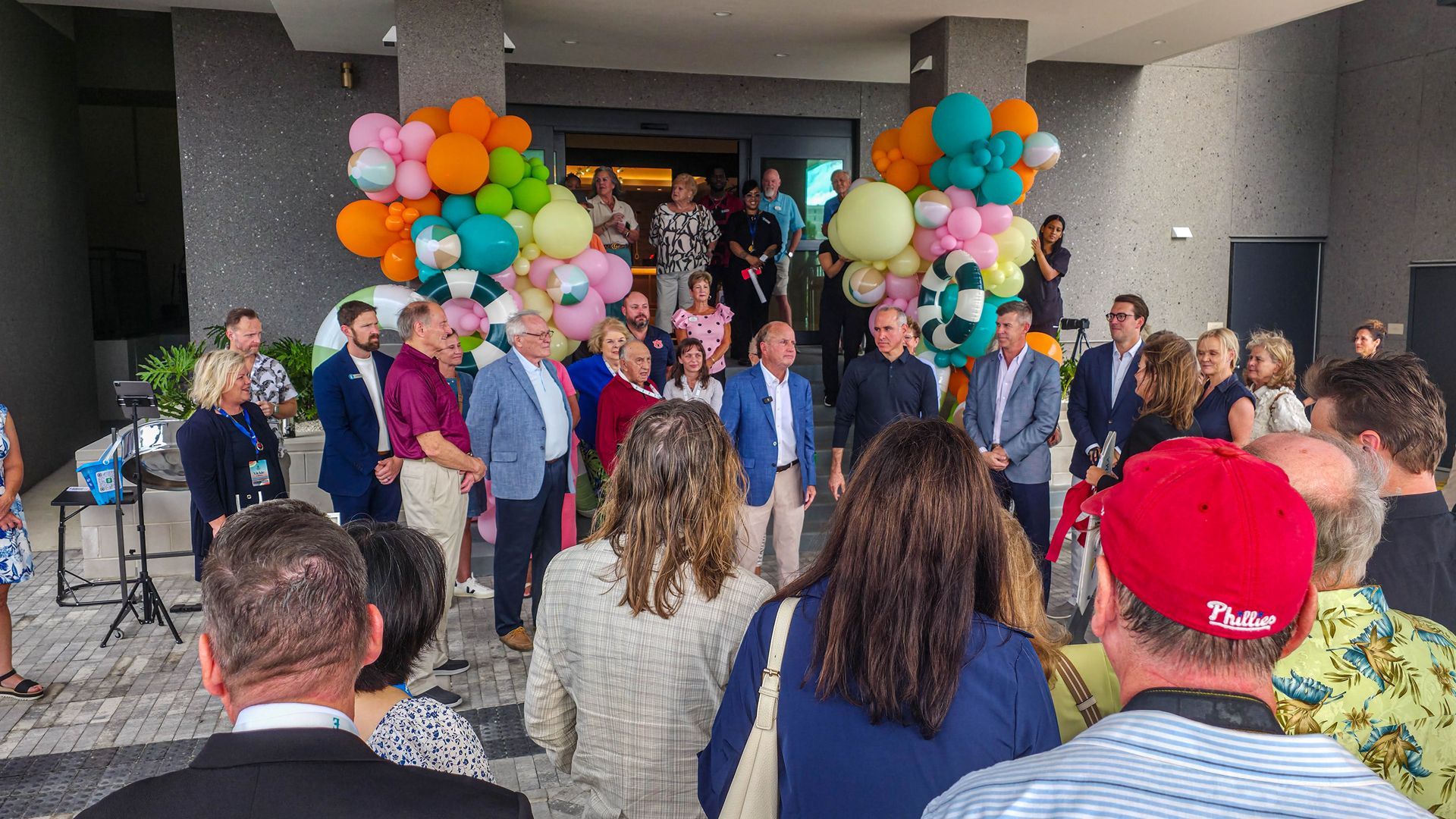Mayor Robert Kraft speaks at the Embassy Suites ribbon cutting event.