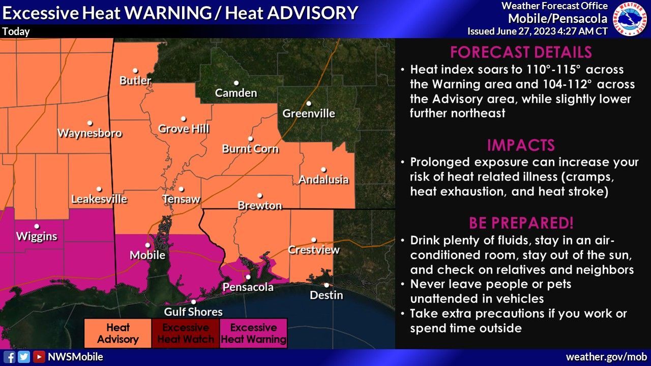 Excessive heat warning today for the Gulf Coast