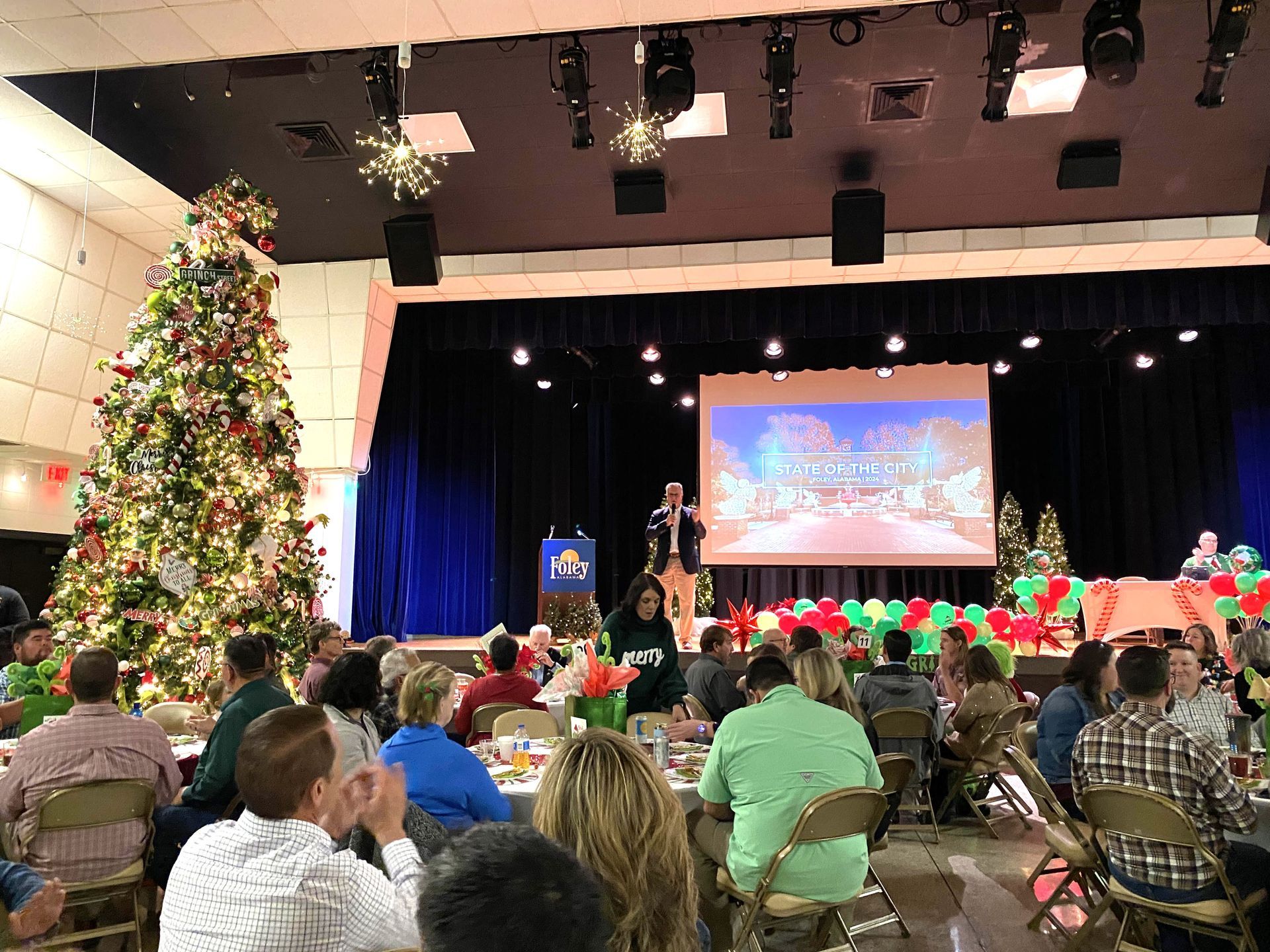 A crowd fills the Foley Civic Center, which was built in the 1970s, at a recent municipal event. Plans for a larger center to replace the current building are being developed by Foley officials.