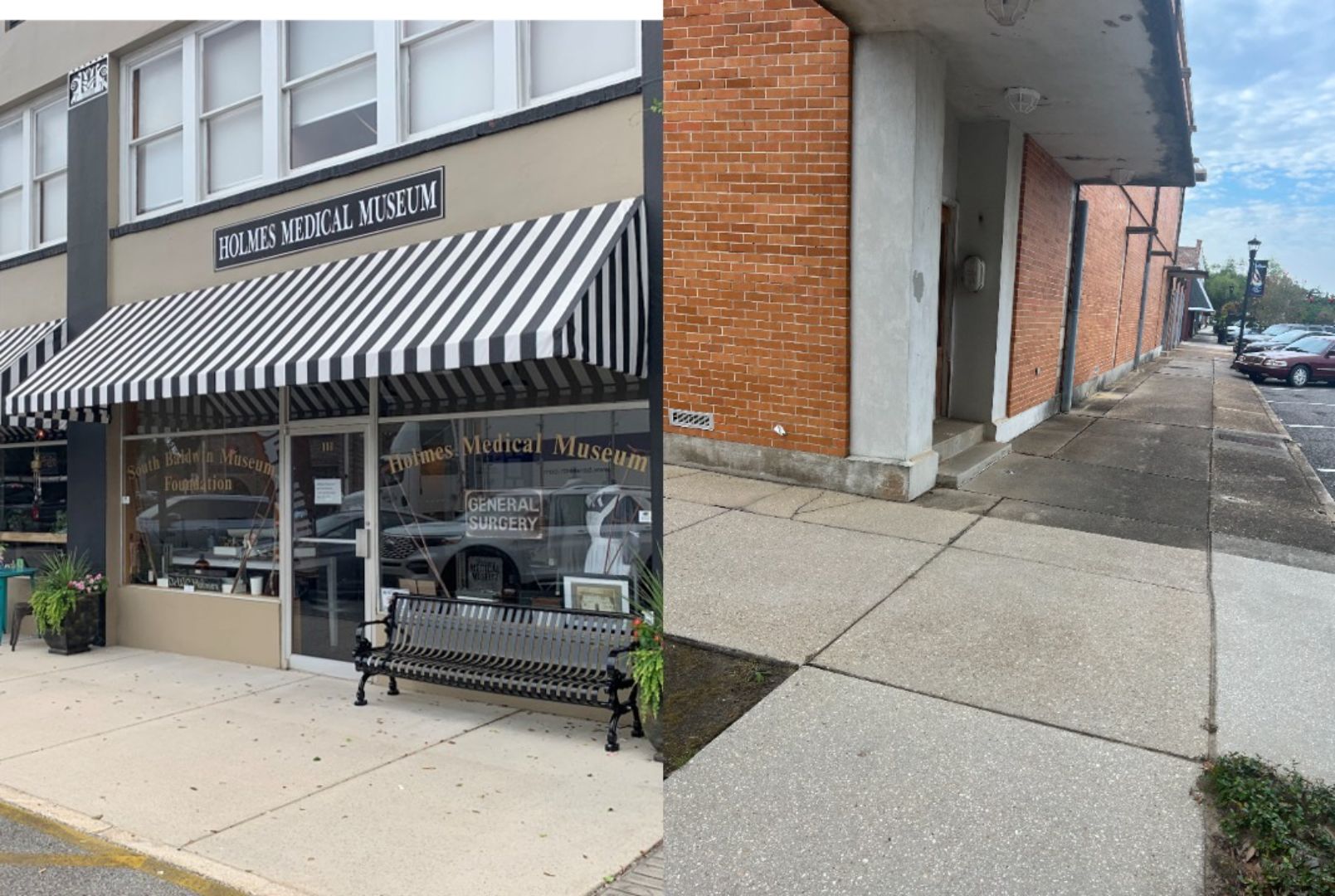 Downtown Foley sidewalks show the effects of cleaning efforts. Crews have been pressure washing walkways in the city’s historic center.