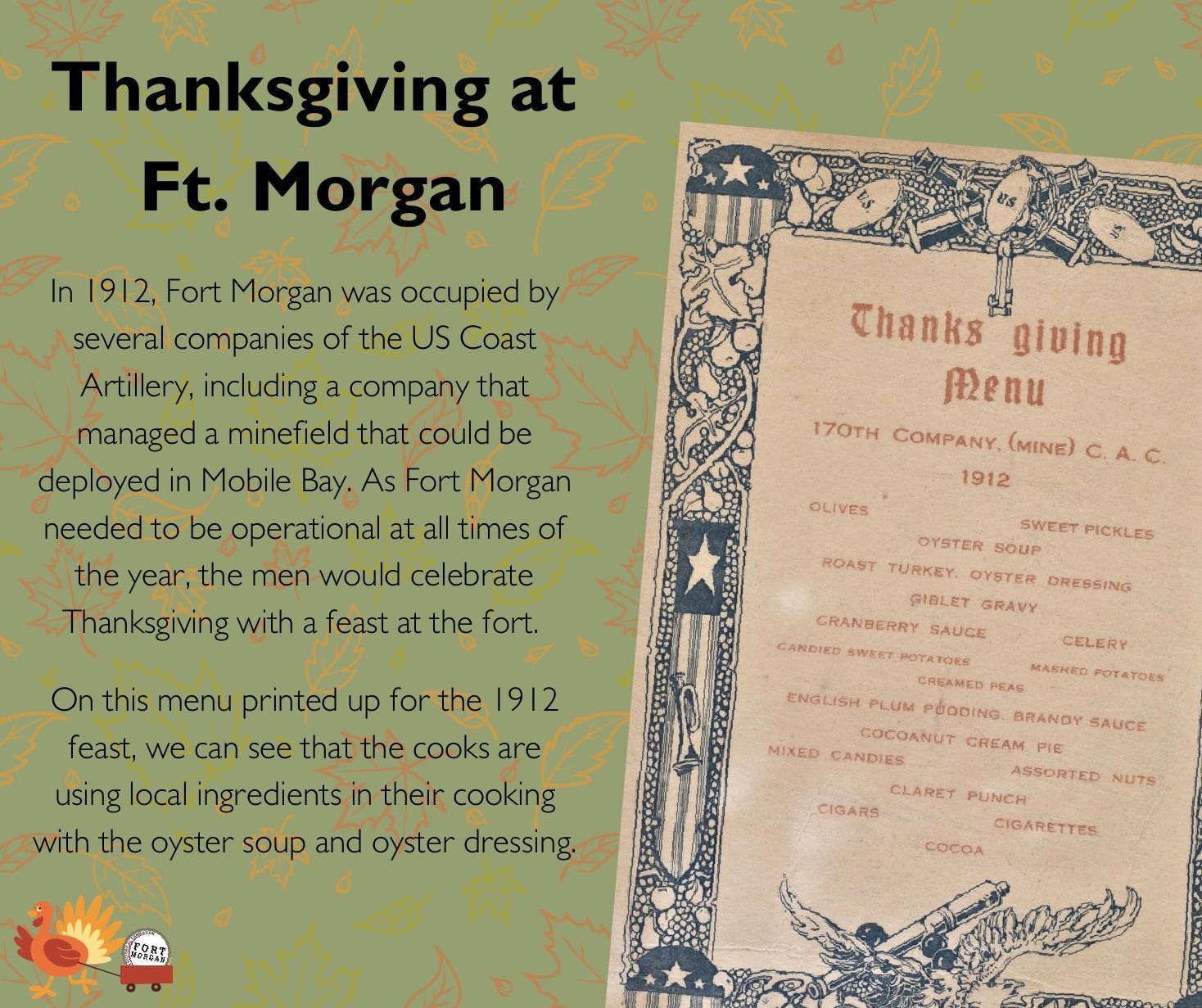 1912 Fort Morgan Thanksgiving - Graphic from the Fort Morgan State Historic Site Facebook page