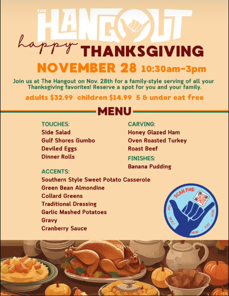 The Hangout in Gulf Shores Thanksgiving Menu