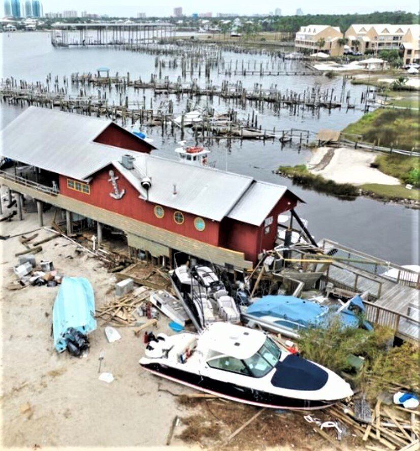 Damage from Hurricane Sally at Hudson Marina in Orange Beach, Alabama.