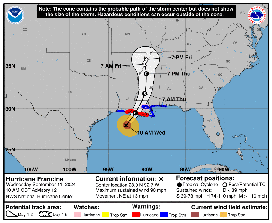 Hurricane Francine 10am Update on 9-11-2024