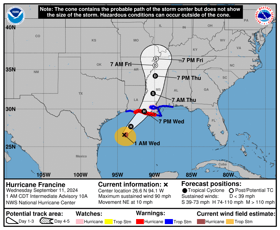 Hurricane Francine 1am update on 9-11-2024