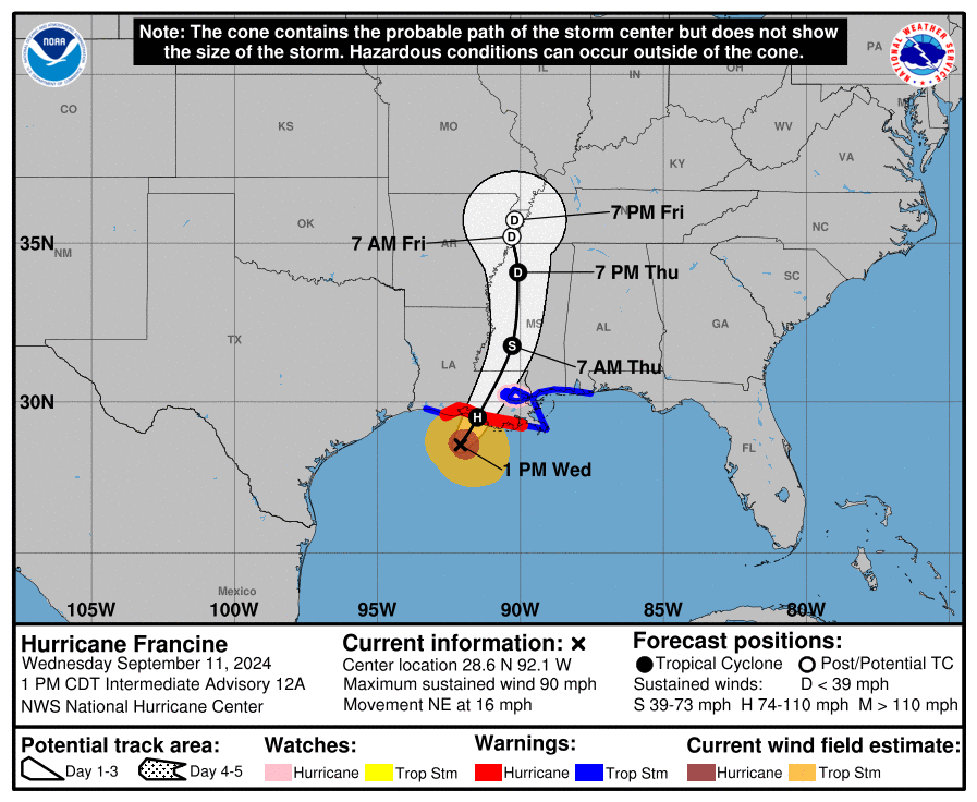 Hurricane Francine 1pm Update