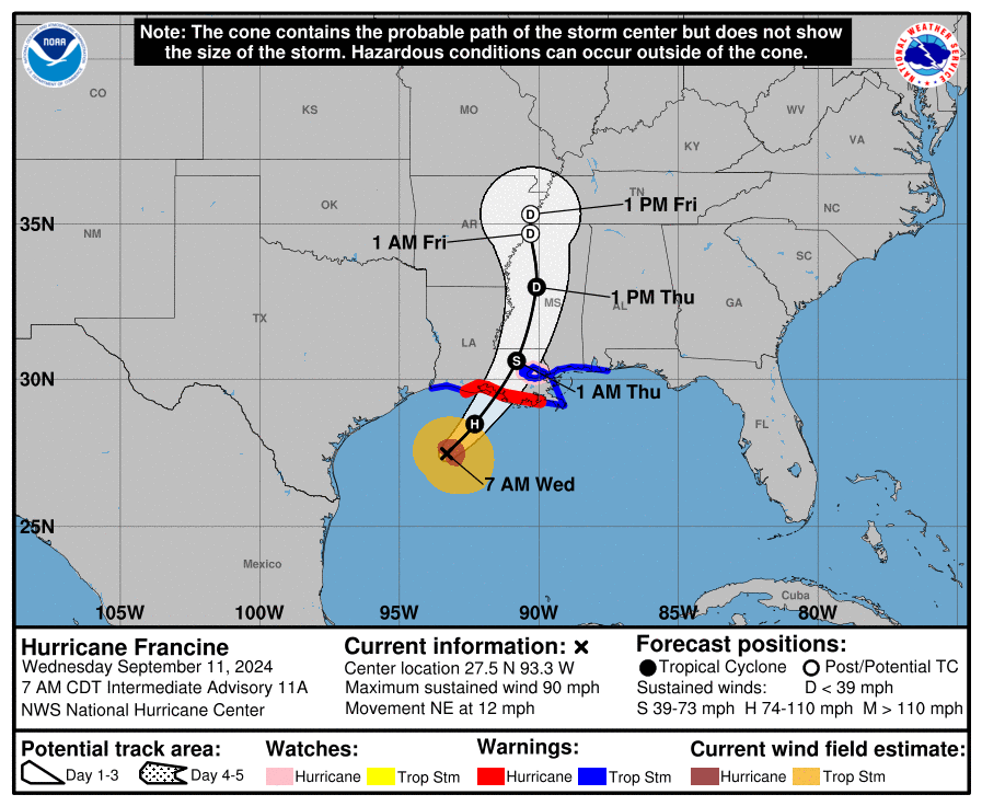 Hurricane Francine 7am Update on 9-11-2024