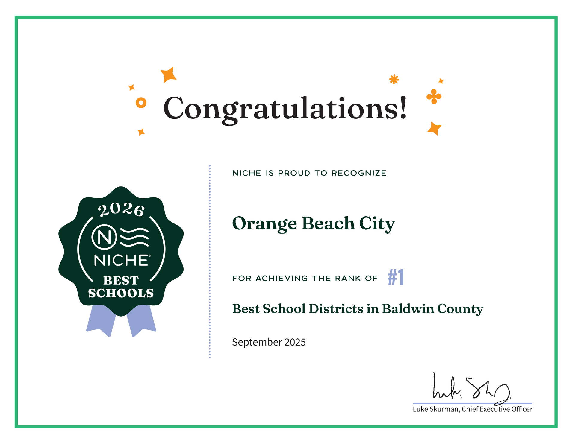 Orange Beach City School Certificate