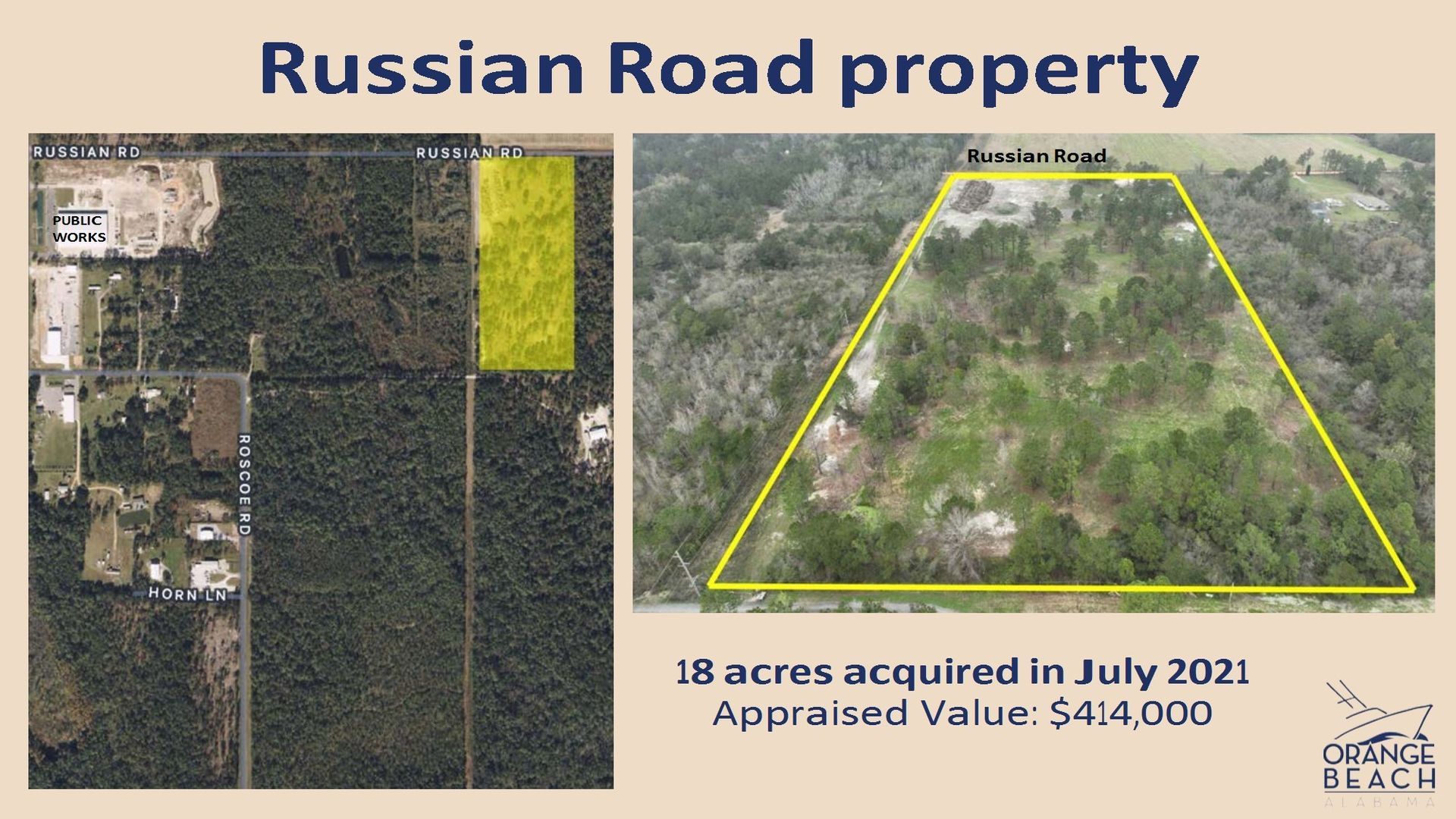 Russian Road Property
The City purchased 18 acres of land on Russian Road in July 2021with a value of $414,000. This parcel is slated for future use.
